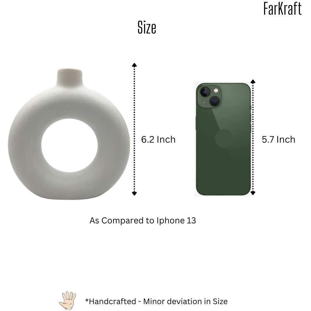 Farkraft White Ceramic Donut Vase Set of 2 (6 Inches), Donut Vases for Home Decor, Circle Round Modern Pampas Vases for Wedding Dinner Table Party Living Room Office Bedroom, Decorative Gift