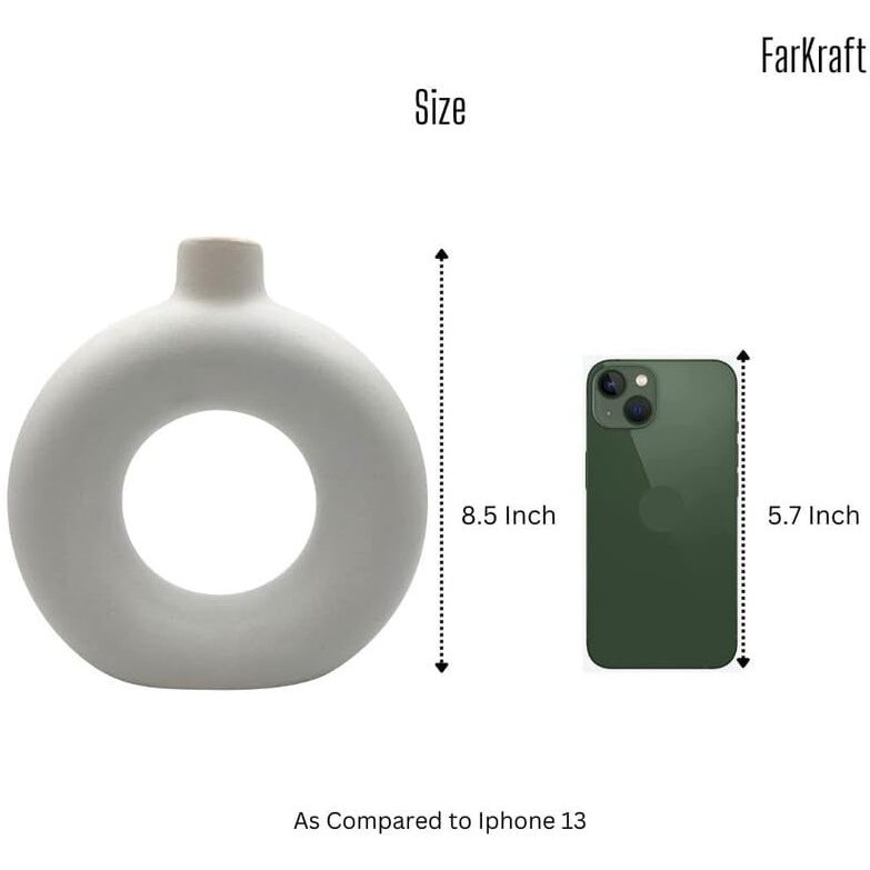 Farkraft White Donut Vase Ceramic Vase for Pampas Grass Home Decor Items for Living Room Bedroom Accessories Dried Flower Vase Marriage Gifts for Couples (8 Inch Set of 2)