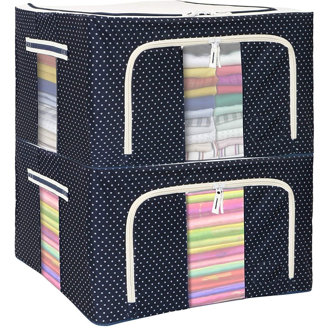 COSTEM Clothes Storage Box Foldable Steel Frame Clothes Organizer Storage Box For Wardrobe, Saree, Shirts, And Blankets (66 Ltr - Pack Of 1, Oxford Fabric), Blue