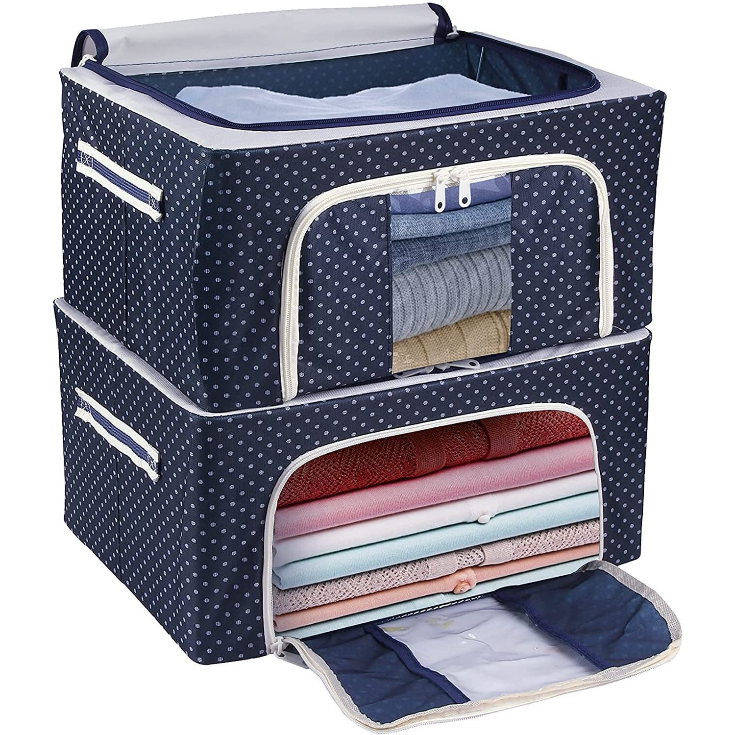 COSTEM Clothes Storage Box Foldable Steel Frame Clothes Organizer Storage Box For Wardrobe, Saree, Shirts, And Blankets (66 Ltr- Pack Of 1) (24 Ltr Pack Of 2, Oxford Fabric), BLUE