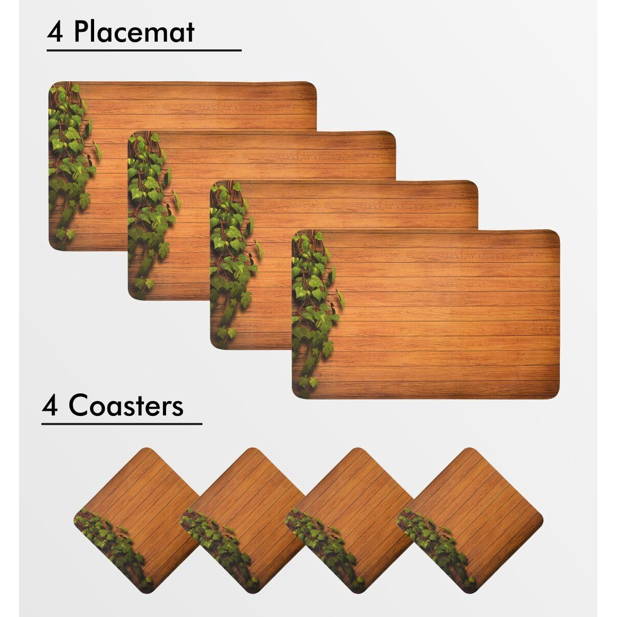 Yellow Weaves 4 Piece Wooden Style PVC Dining Table Placemats, (Color - Brown)