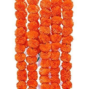 HOME BUY Artificial Marigold Flowers for Decoration Garland for Diwali & Festivals | 5 Feet Long 5 Pcs (Orange)