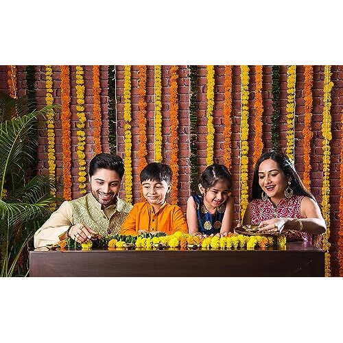 HOME BUY Artificial Marigold Flowers for Decoration Garland for Diwali & Festivals | 5 Feet Long 5 Pcs (Orange)