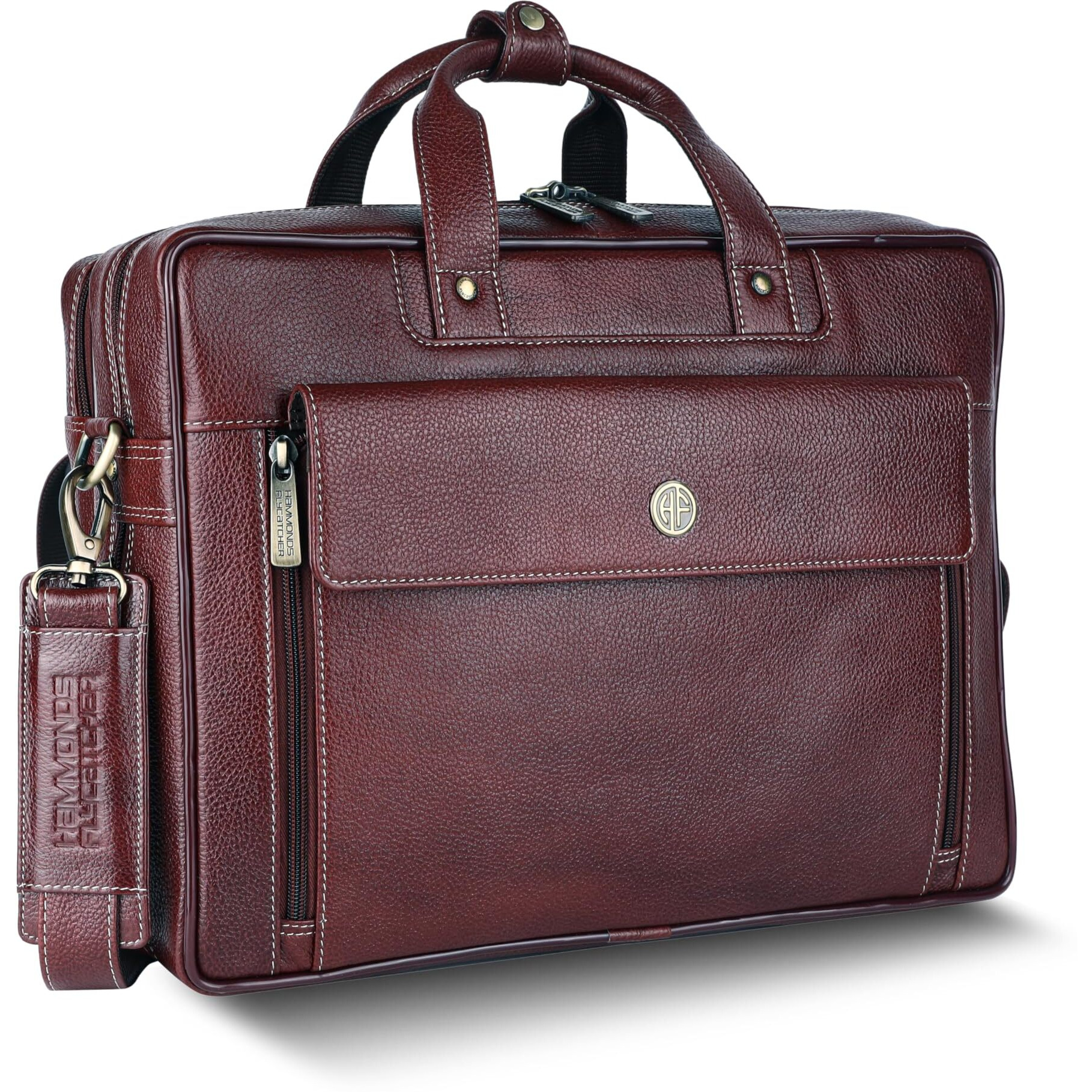HAMMONDS FLYCATCHER Genuine Leather Office Bag for Men, 15.6 Inch Professional Leather Laptop Bag for Men, Adjustable Strap and Multiple Compartments, Leather Bag for Men - 1 Year Warranty, Brown