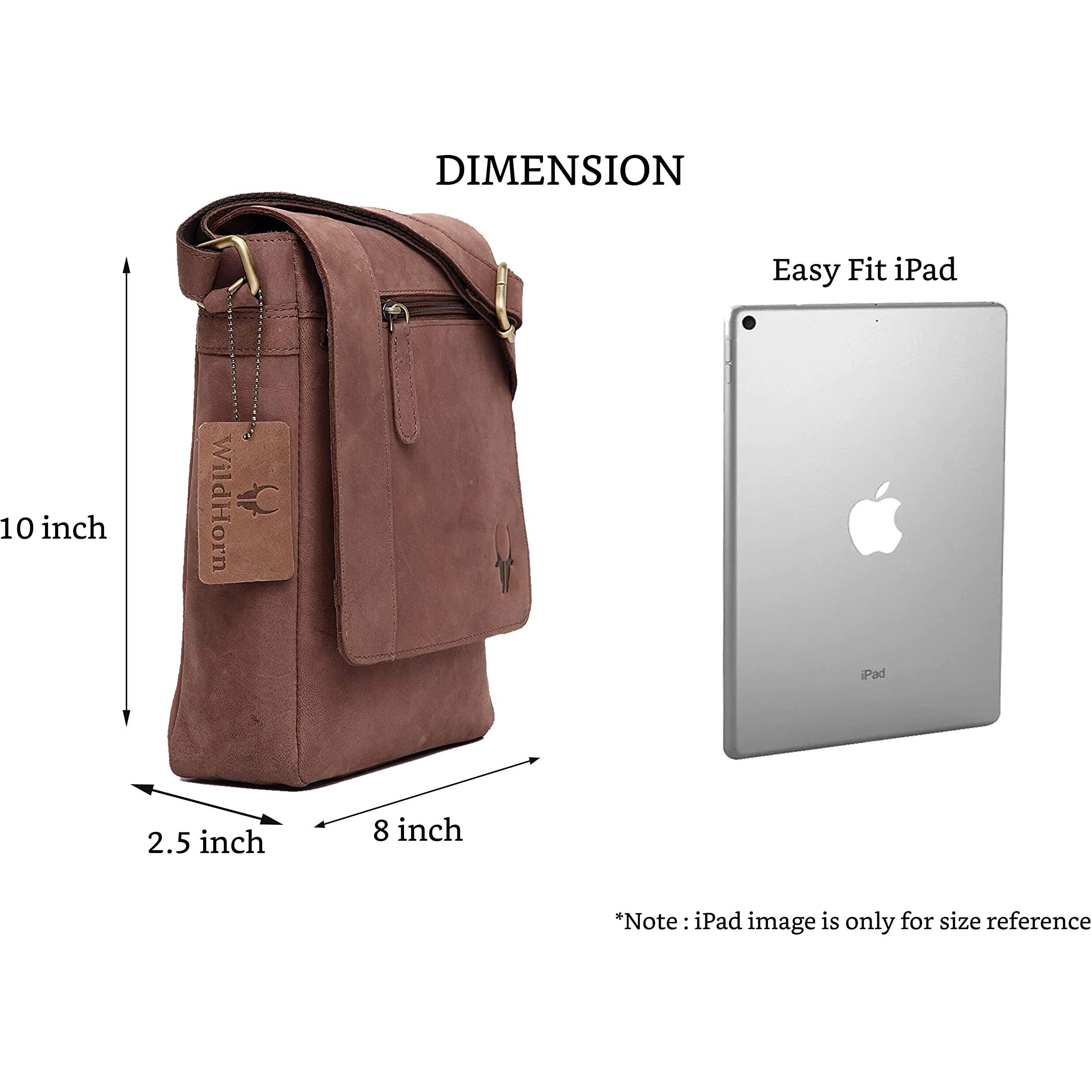 WildHorn Leather Sling Messenger Bag for Men I Multipurpose Crossbody Bag I Travel Bag with Adjustable Strap I IDIMENSION L- 8 inch H- 10.5 inch W- 2.75 inch