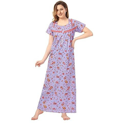 Soulemo Women s Cotton Paisley Maxi Nighty(499LXL_Indigo_X-Large 48)