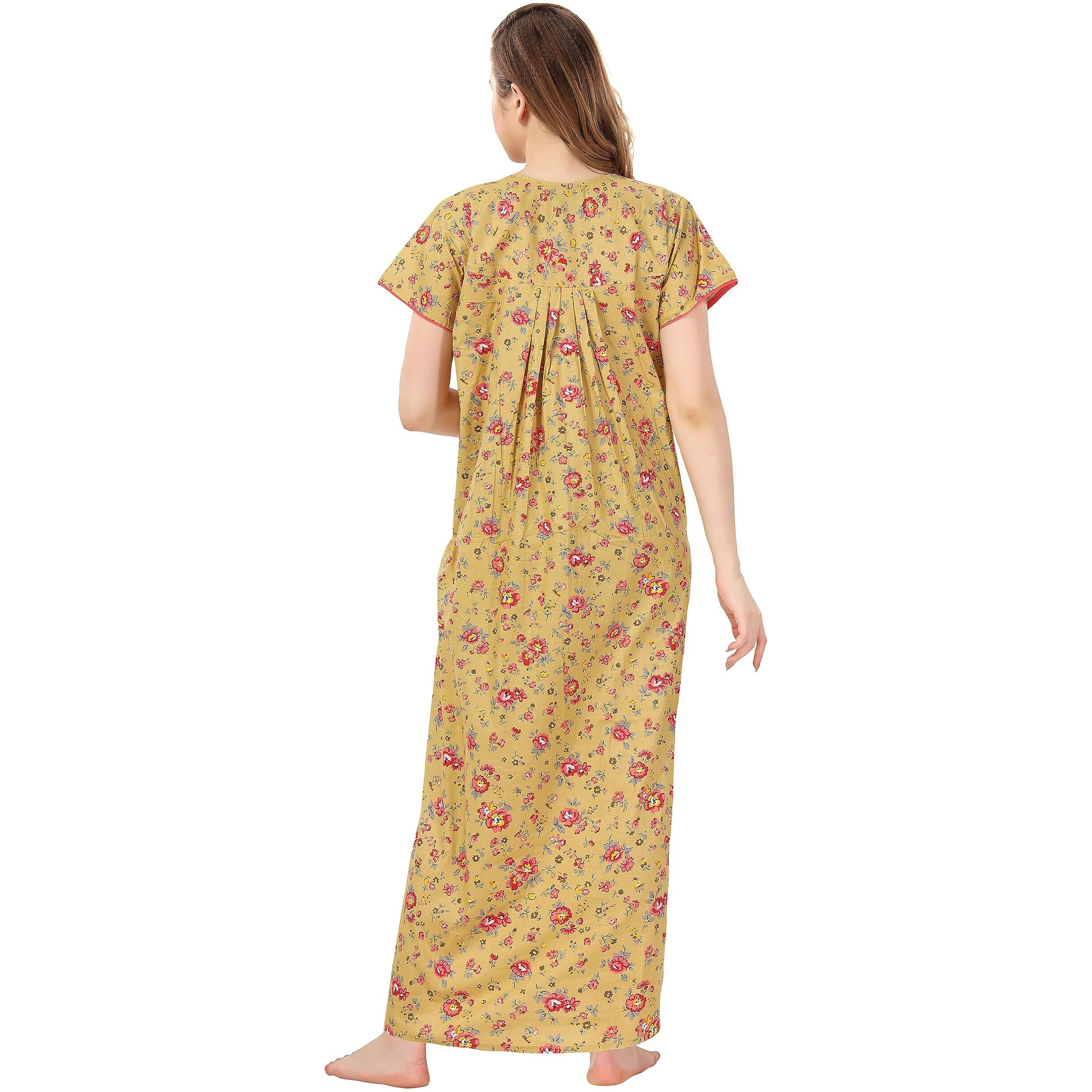 Soulemo Women Cotton Mustard Maxi Nighty 499Hl (Size - L)