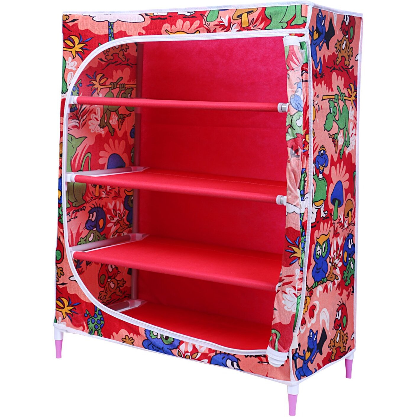 Little One S | 4 Shelves Baby Foldable Wardrobe | Jungle Red (Made In India) - Fabric