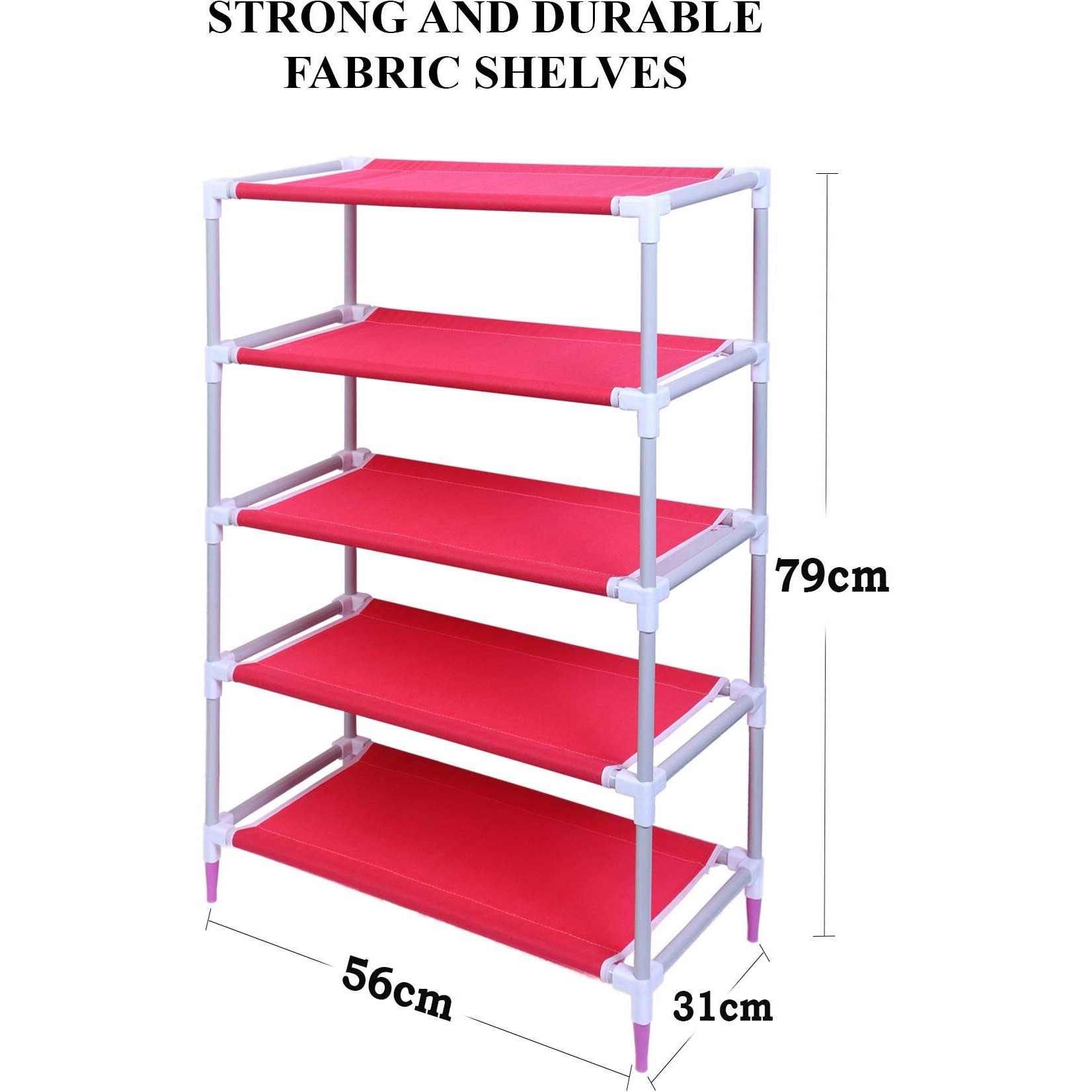 Little One S | 4 Shelves Baby Foldable Wardrobe | Jungle Red (Made In India) - Fabric