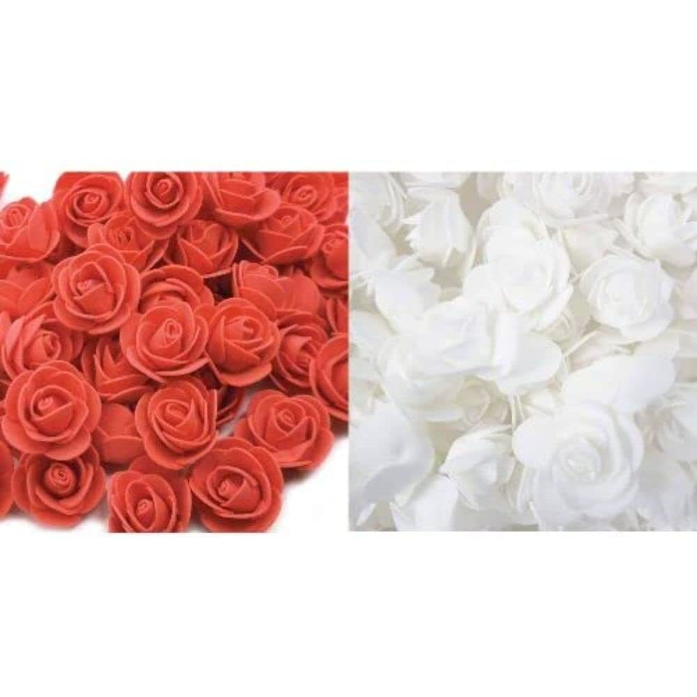 SATYAM KRAFT 50 Pcs Artificial Rose Foam Head Flowers for Home Decor, Wedding Decorations, Pooja, Floating Bouquets, and Ideal for Mandir, Gifts, Backdrop,Festivals and DIY Craft (Foam)(Red &White)
