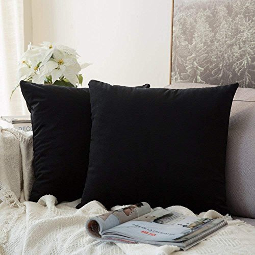 Khooti Velvet Cushion Cover, 18x18 (Black) (Pack of 2)