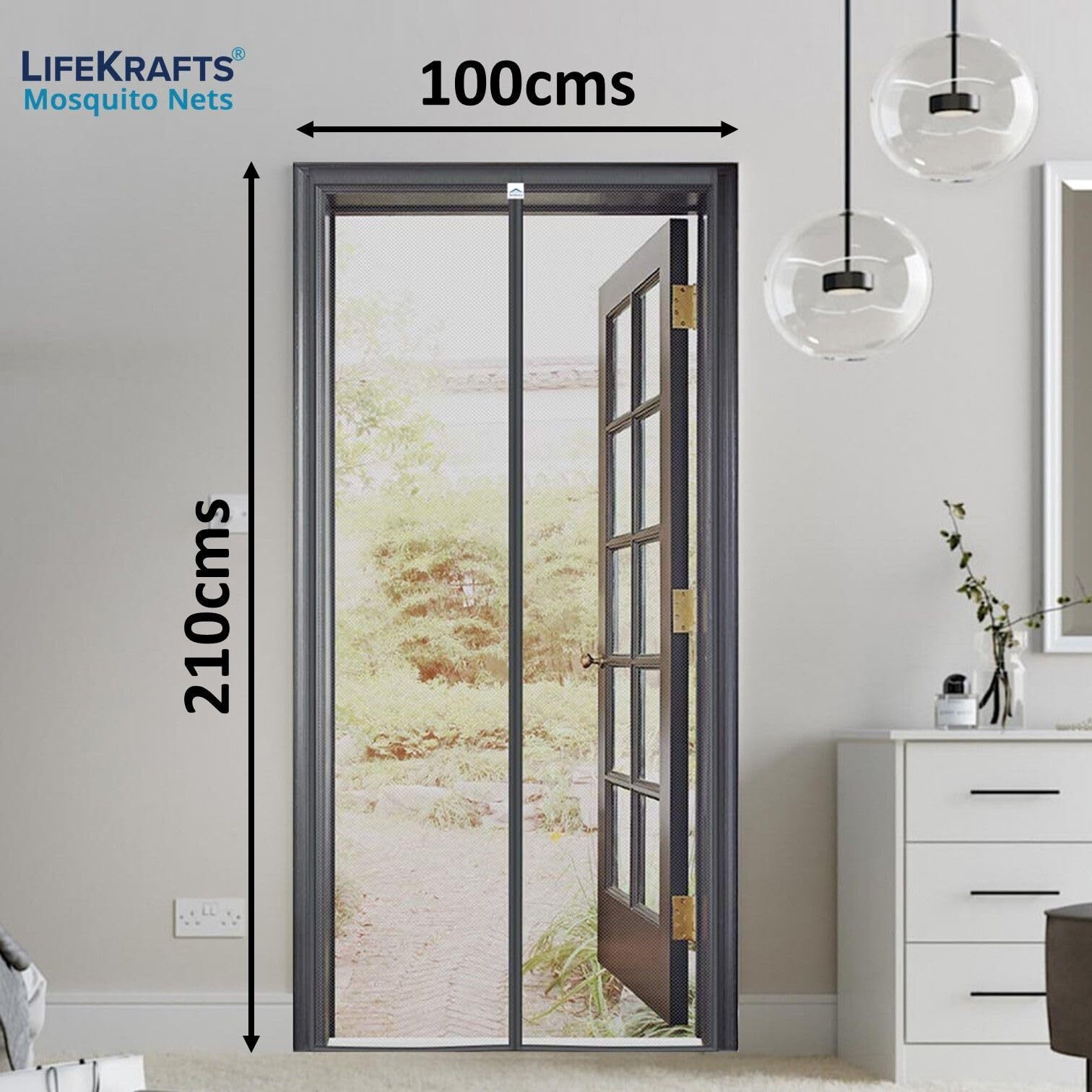 LifeKrafts Polyester Magnetic Mosquito Net for Door | Mosquito Curtain for All Door Types & Sizes | Auto-Closing Insect Screen to Keep Mosquito Out (210x100 cms, Grey)