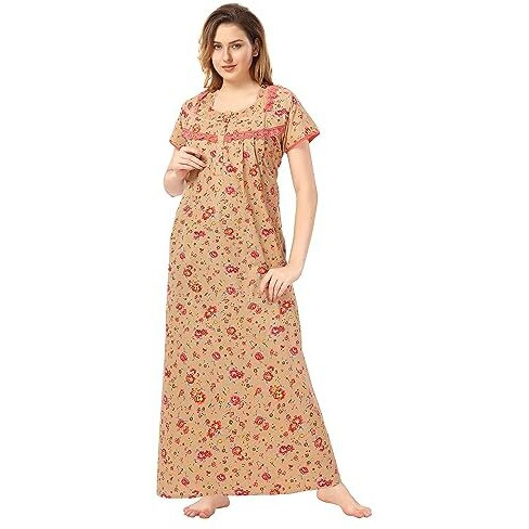 Soulemo Women Cotton Beige Maxi Nighty 499Rxxl (Size - XXL)