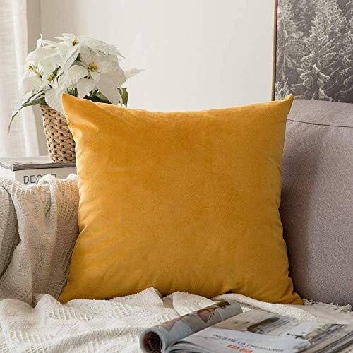 Khooti Velvet Cushion Cover, 16x16 (Gold)(Pack of 1)