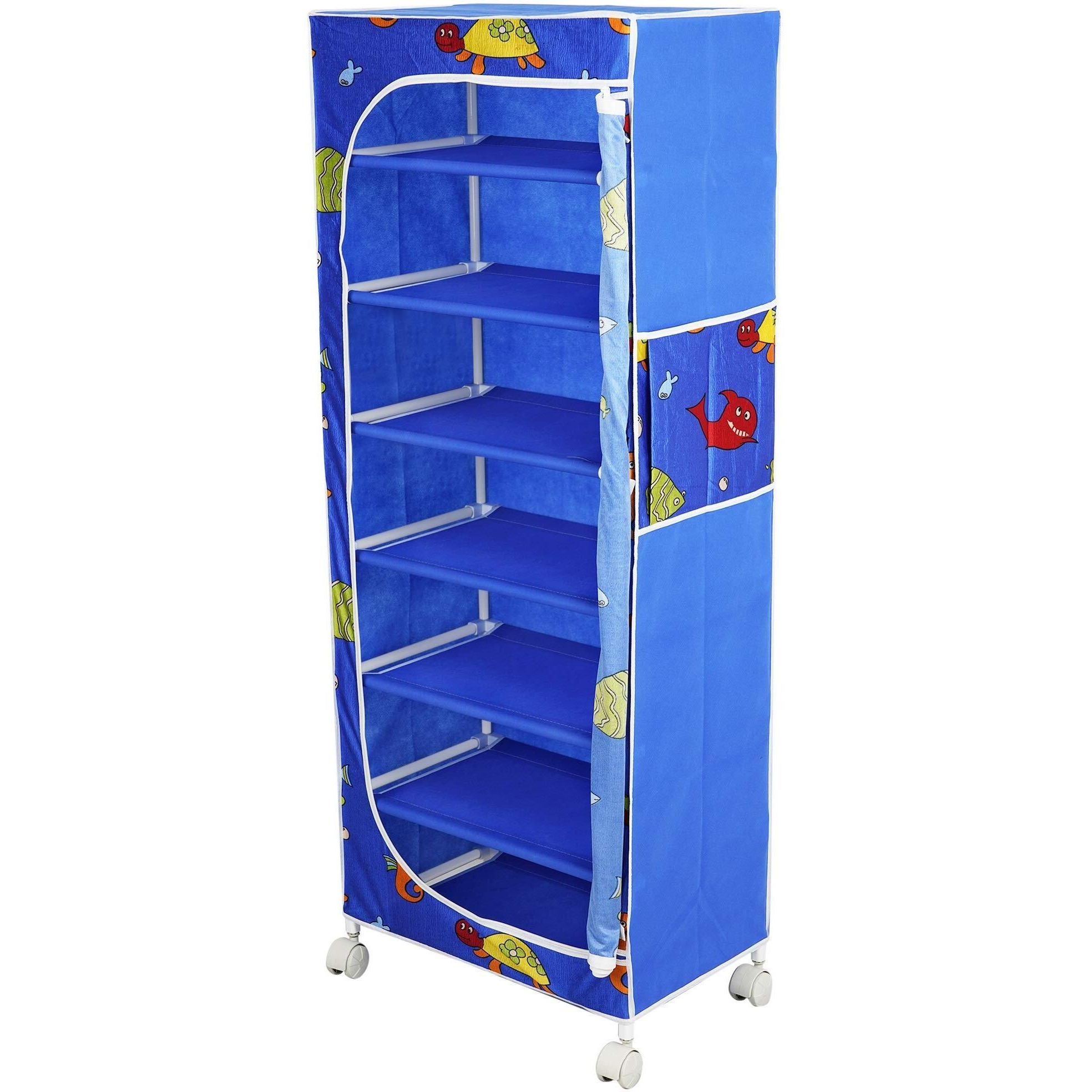 Little One s 7 Shelves Baby Foldable Wardrobe | Aquatic Blue (Made In India) - Fabric