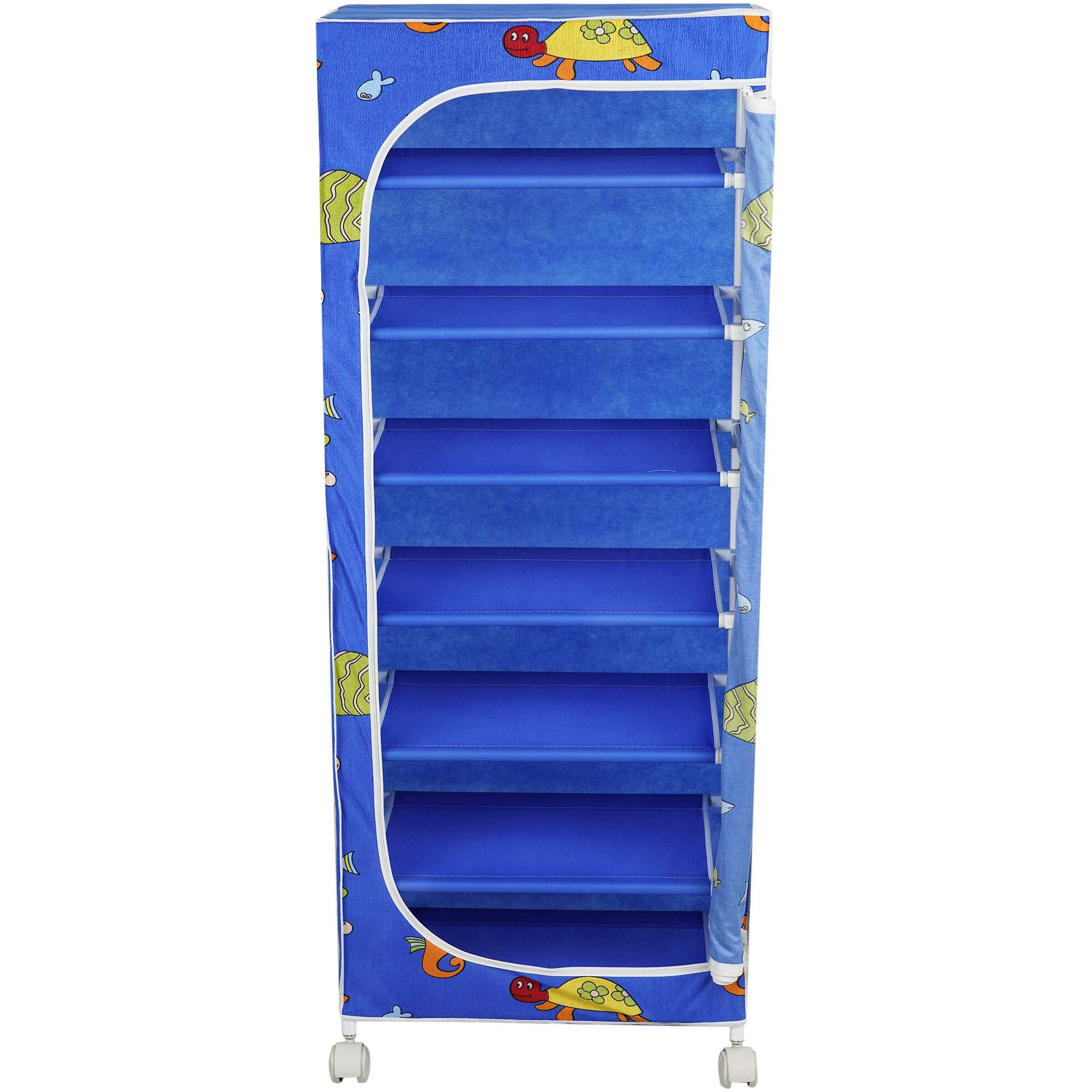 Little One s 7 Shelves Baby Foldable Wardrobe | Aquatic Blue (Made In India) - Fabric
