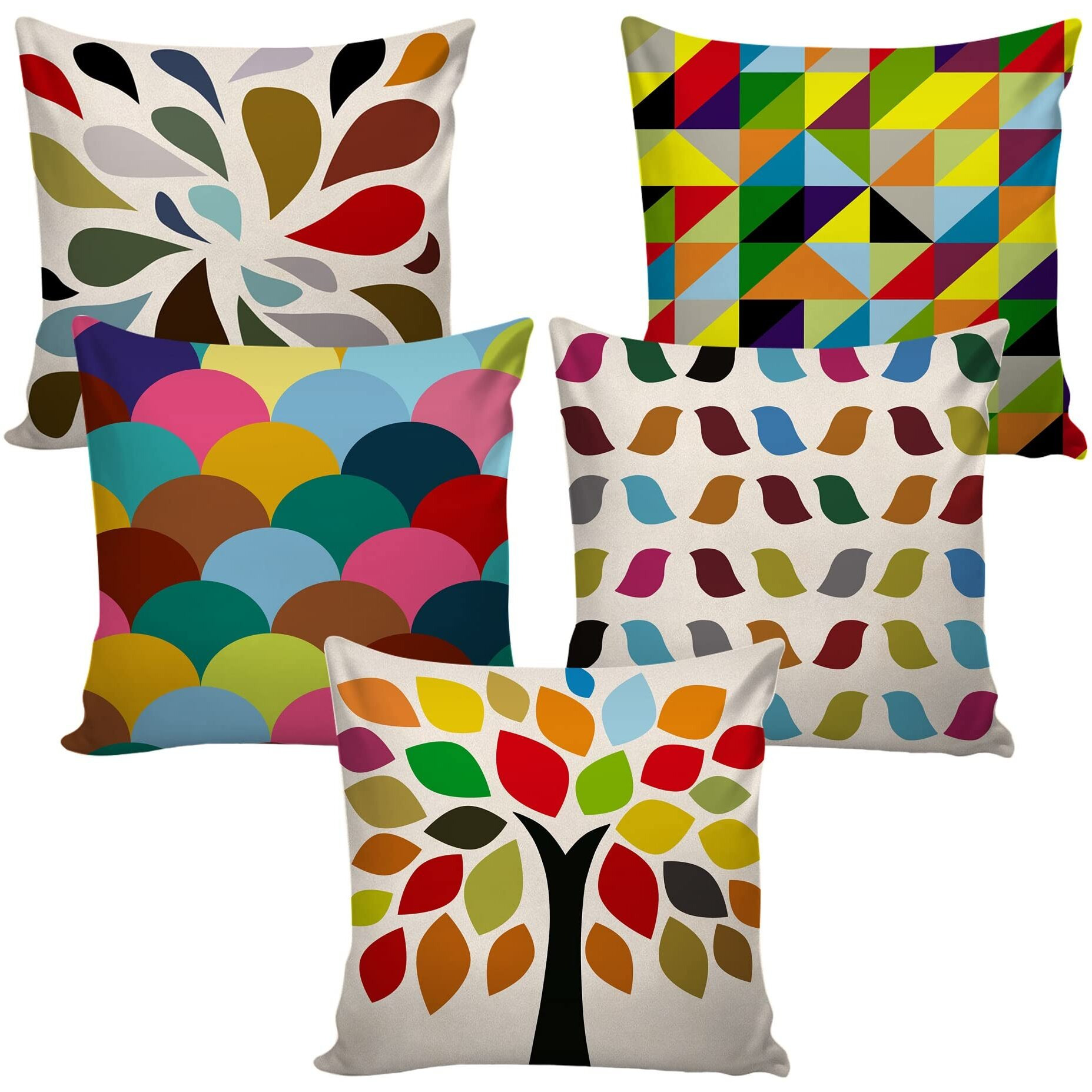 AEROHAVEN Jute 50TC Cushion Cover (Multicolour, 24 x 24 Inches) - 5 Pieces