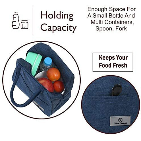 Yellow Weaves Insulated Travel Lunch/Tiffin/Storage Bag for Office, College & School (Blue, Canvas Cloth), 7875 Cubic Centimeters