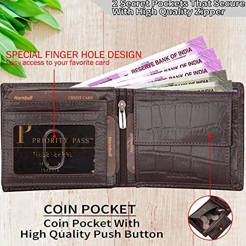 HORNBULL Denial Brown Embossed Leather Wallet for Men | Wallets Men with RFID Blocking | Mens Wallet Leather