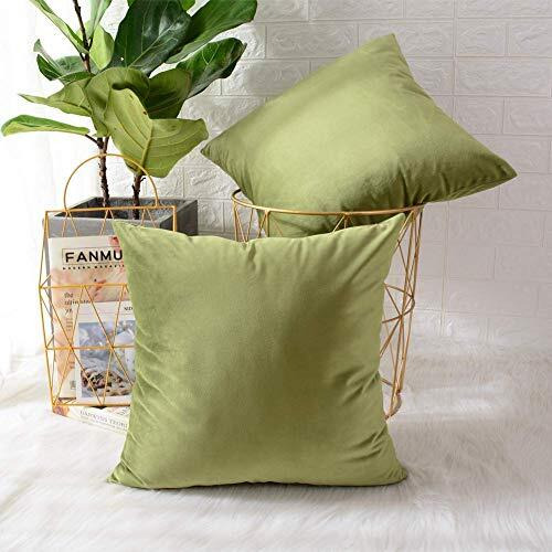 Khooti Velvet Cushion Cover, 30x30 Inch (Olive)(Pack of 3)