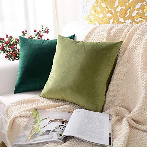 Khooti Velvet Cushion Cover, 30x30 Inch (Olive)(Pack of 3)