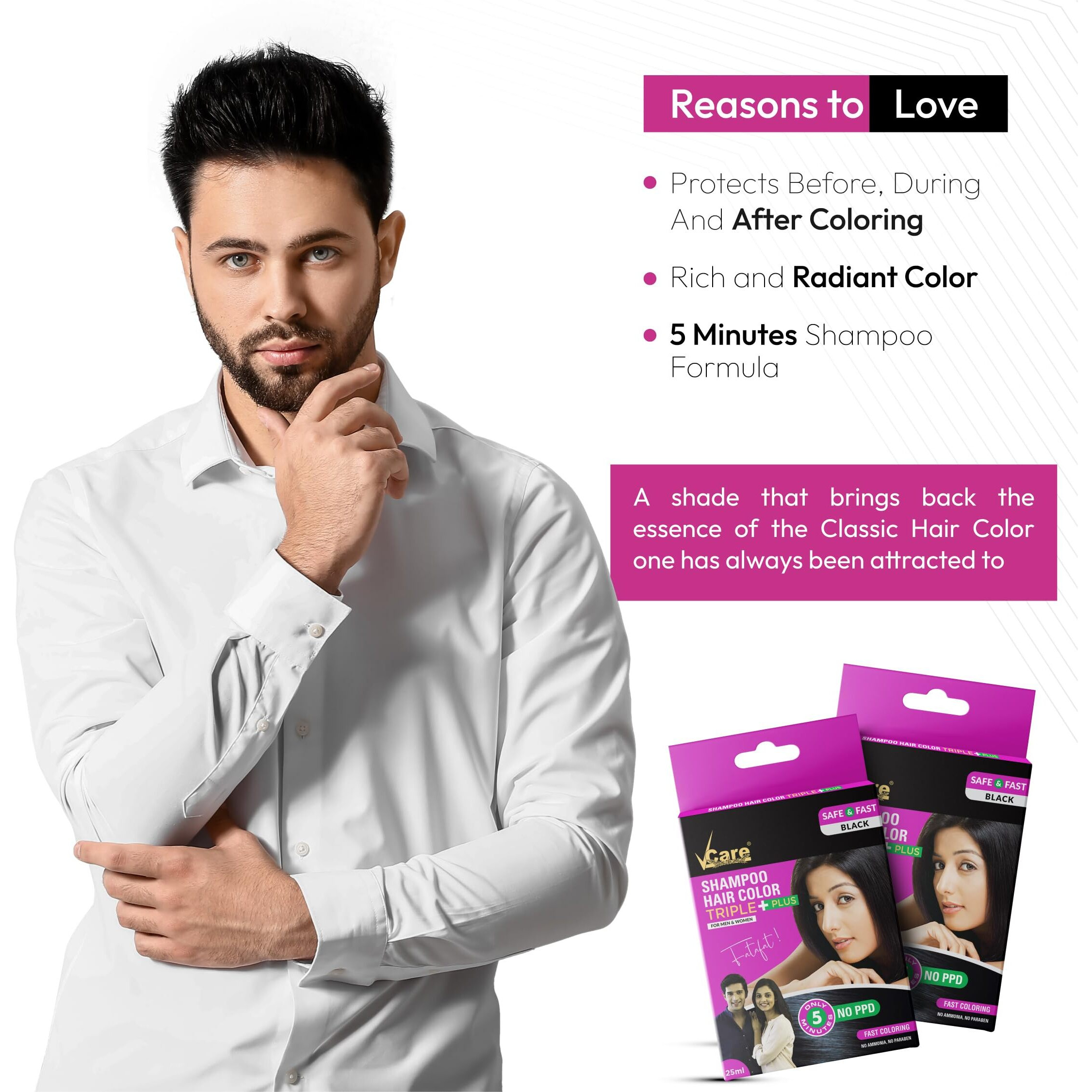 Vcare Shampoo Hair Color, Black, 25ml-Colors and deeply nourishes your hair-Enriched with growth factors & antioxidants, Ammonia-free, Sulphate free (Pack of 5)
