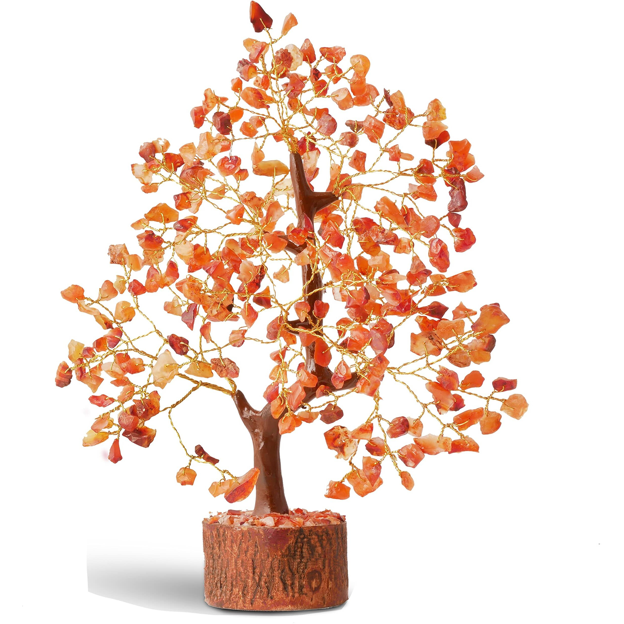 PREK Crystals and Stones, Carnelian Crystal Showpiece for Home Decor Decoration Bonsai Money Tree, Size 10-12 inches, Orange Golden Wire. 1 Piece