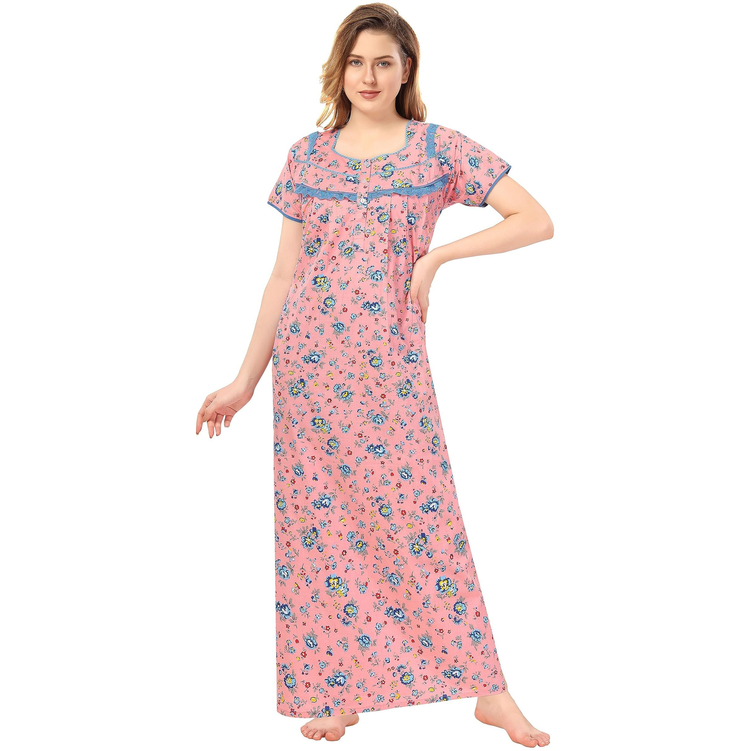 Soulemo Women s Pure Cotton Floral Regular Maxi Nighty (XXXL-Bust 60, M. Orange) 499Ddxxxl