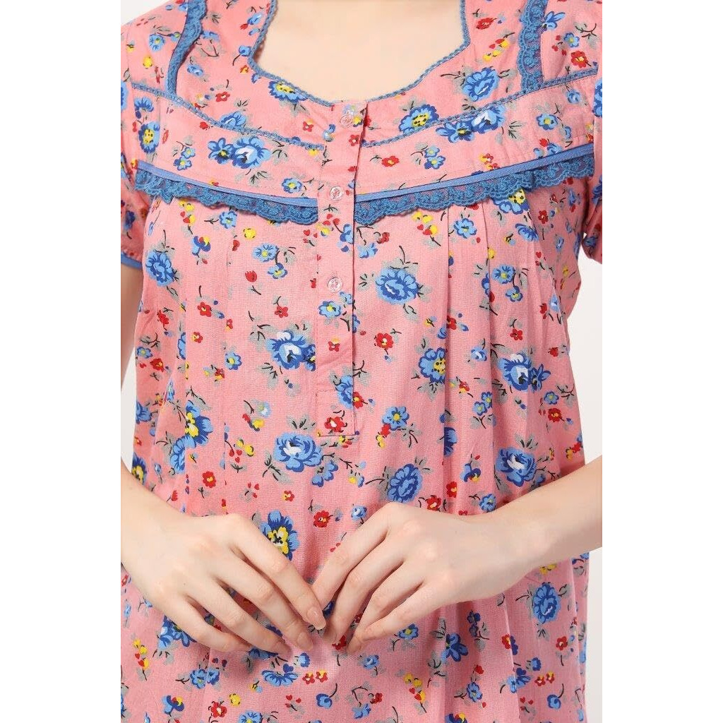 Soulemo Women s Pure Cotton Floral Regular Maxi Nighty (XXXL-Bust 60, M. Orange) 499Ddxxxl