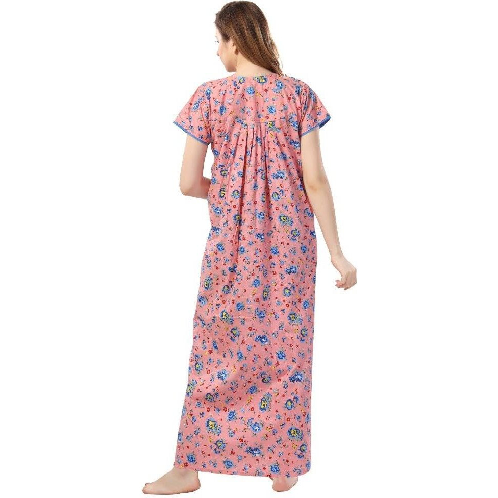 Soulemo Women s Pure Cotton Floral Regular Maxi Nighty (XXXL-Bust 60, M. Orange) 499Ddxxxl