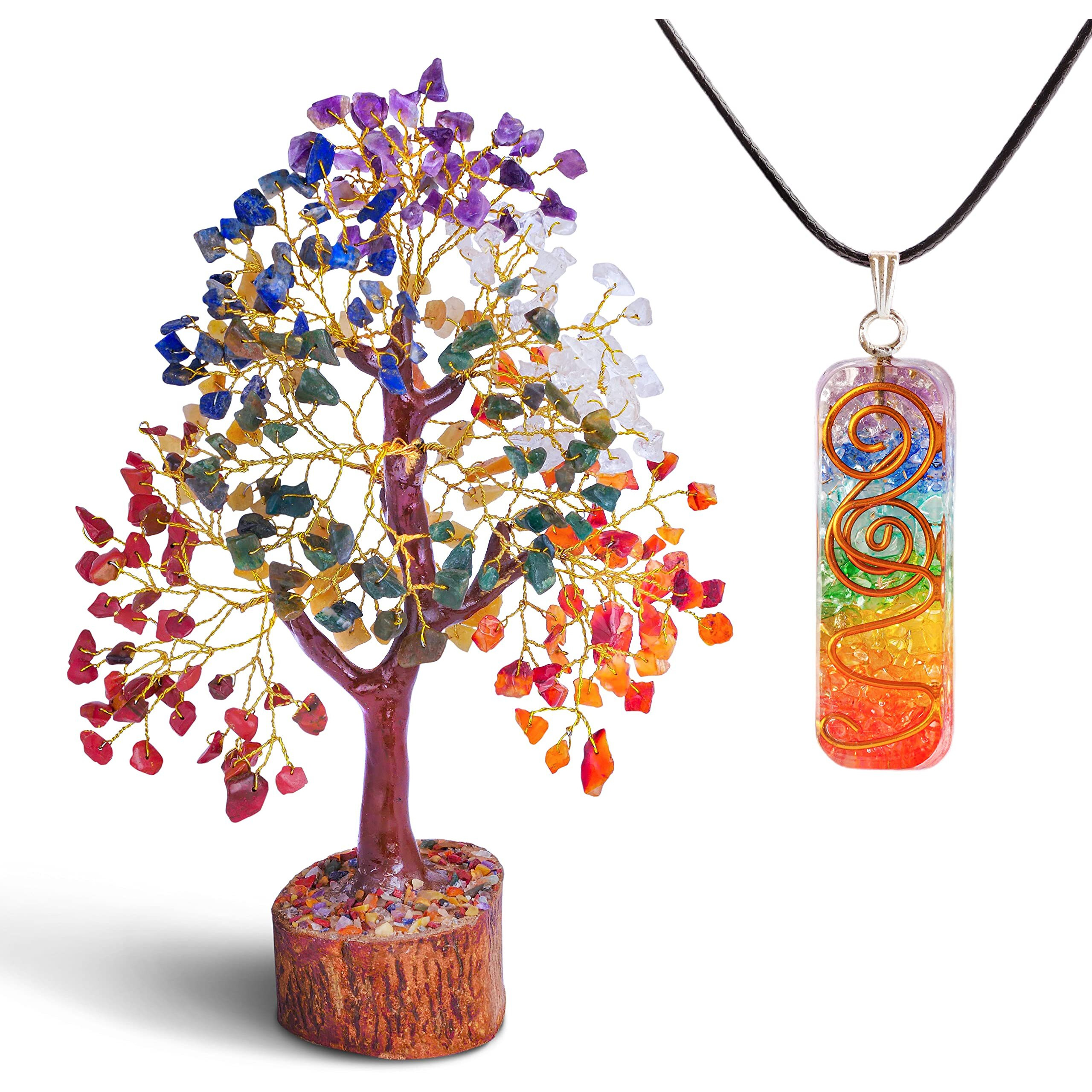 PREK Healing Crystals and Healing Stones, Seven Chakra Tree, Crystal Showpiece for Home Decor Items Decoration Bonsai Money Tree with Crystal Pendant Size 10-12 inches Mulitcolor, Golden Wire. 1 Piece