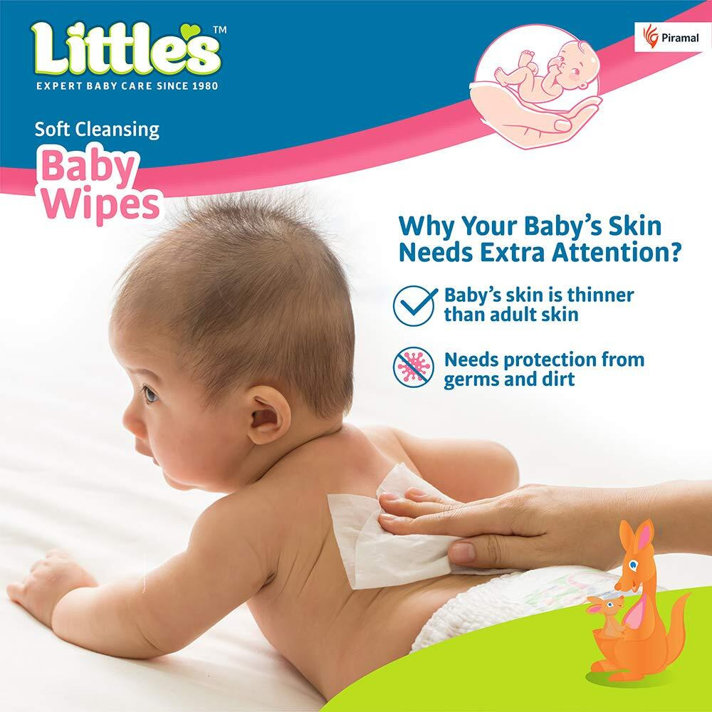 Little s Soft Cleansing Baby Wipes (80 Wipes, Lid Pack of 10) I Extra Thick and Moist I Goodness of Aloe Vera, Vitamin E & Jojoba Oil I Nourishes Skin I Alcohol-Free I Paraben-Free I Clinically Tested
