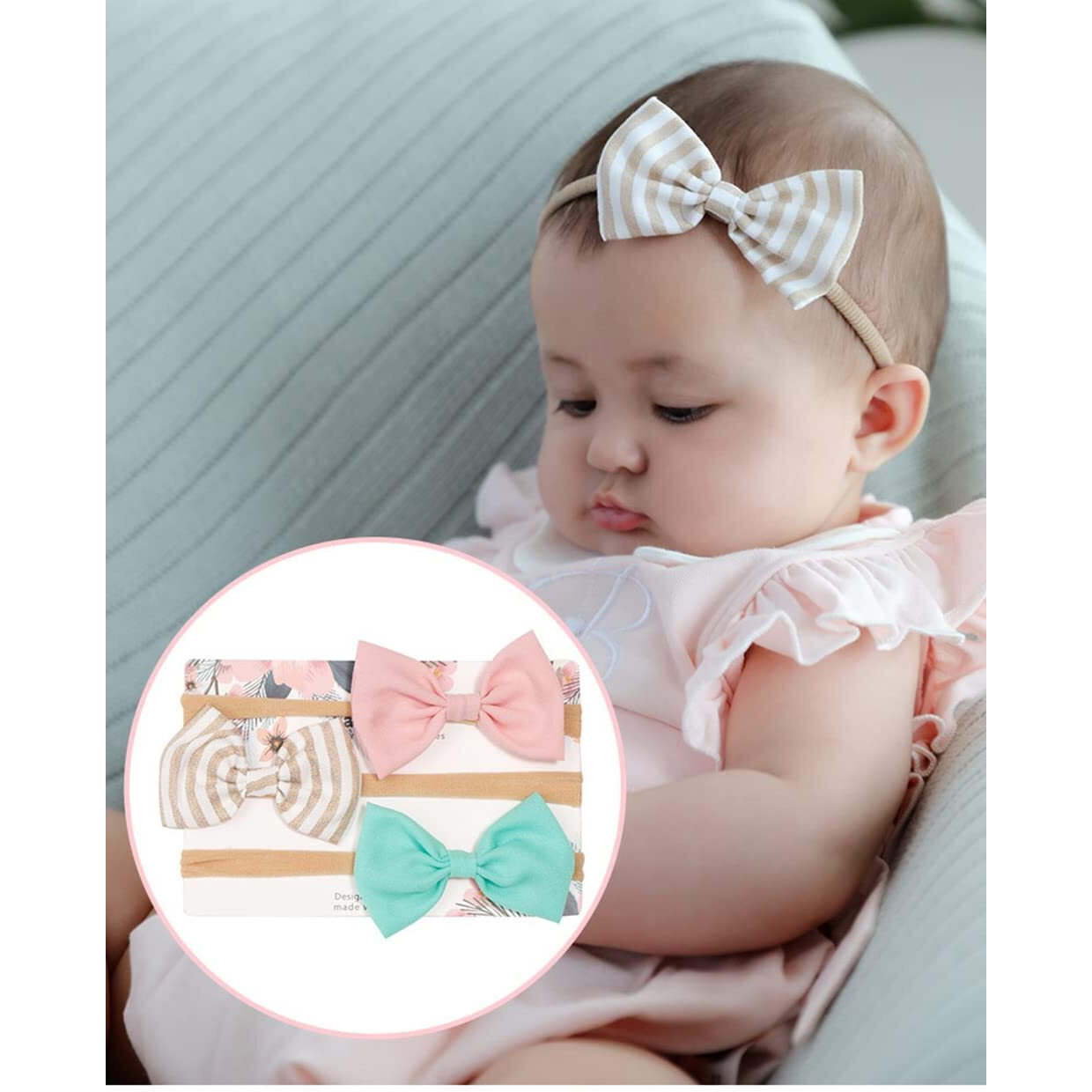 Anzailala 4Pcs Flower Headbands Elastic Floral Hair Band, Bows Wrap Headband For Baby Girls, Infants And Newborns - Multicolor