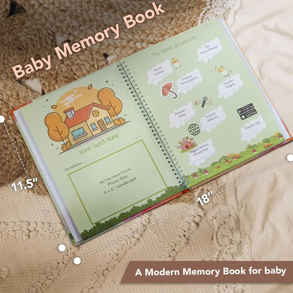 A Baby Cherry - Baby Record Book With Photo Album || 80 Pages || Baby Memory Book For 0 To 5 Years || Milestone Album || Modern Baby Record Books For Memories|| Perfect Baby Gift For Boy Or Girl