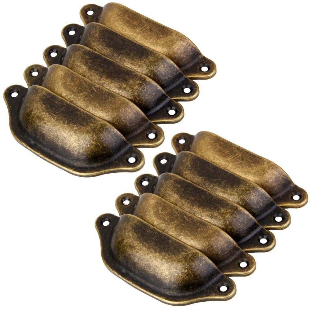 Hasthip Generic Imported 10Pcs Antique Brass Door Cabinet Knob Wardrobe Drawer Shell Pull Handle-Perfect For Home & Office Drawers