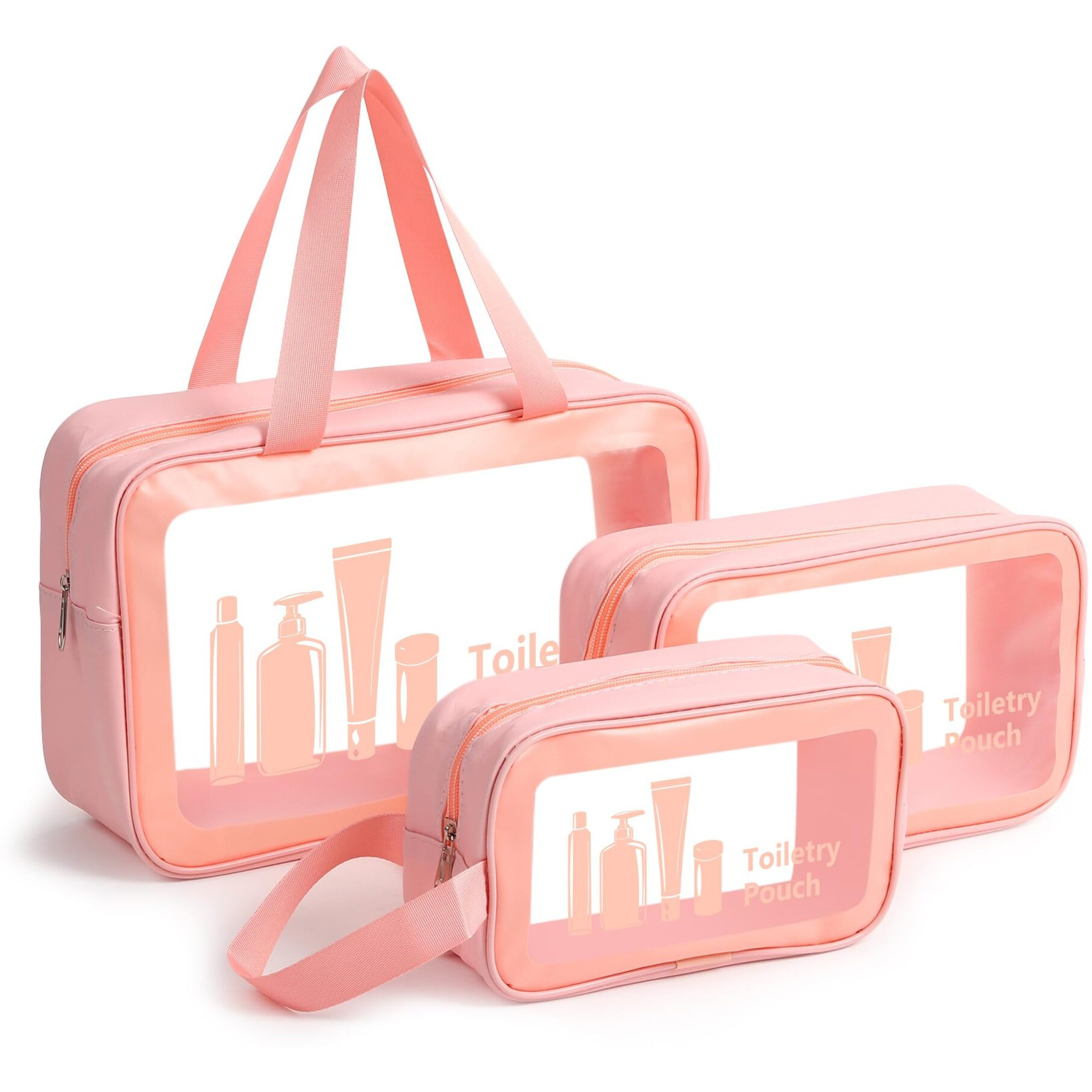 Xelvix Travel Makeup Pouch Set Toiletries Bag Cosmetic Organizer Bag For Women And Girls Toiletry Storage Kit Set Of 3 - Pink