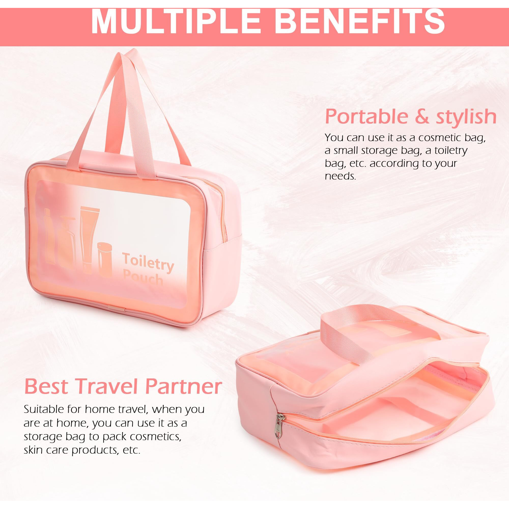 Xelvix Travel Makeup Pouch Set Toiletries Bag Cosmetic Organizer Bag For Women And Girls Toiletry Storage Kit Set Of 3 - Pink