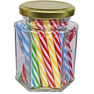 Crystalware Hexagon Glass Jar With Air Tight Metal Cap, 250 Ml (Set Of 12)