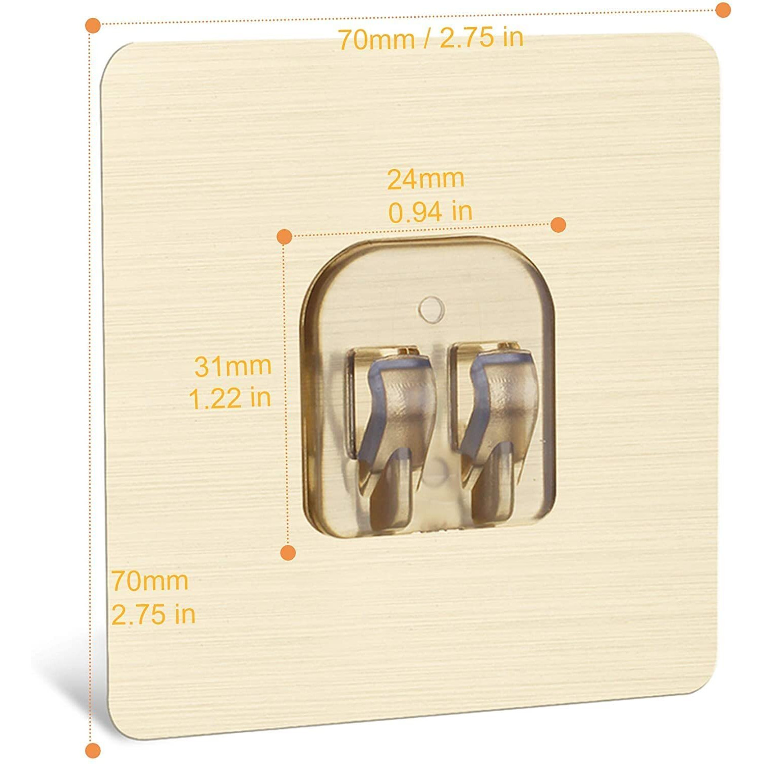 Xenoty Strong Self Adhesive Magic Sticker Gold Color - Bathroom And Kitchen Hanging Racks Sticker - Only Sticker (Single Hook Gold Color (7 X 7 Cm), 2.00)