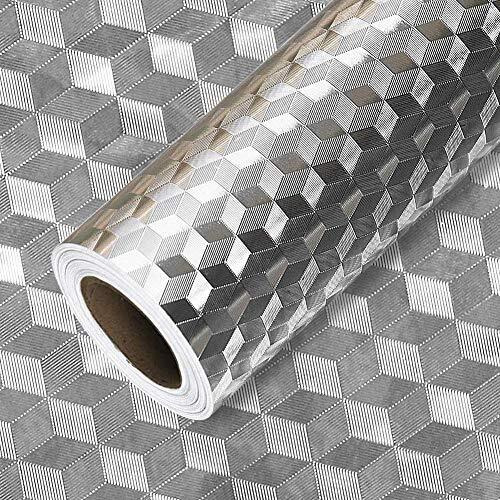 Om Akshar Self Adhesive Wallpaper Pvc Vinyl, Oil Proof Heat Resistant Wall Stickers For Kitchen, Vinyl Pvc Wallpaper For Kitchen For Furniture, Walls, Kitchen Etc. (2 M Silver 3D Ww11)