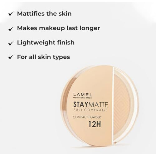 Lamel-Stay Matte Compact Powder 403-Natural | Suitable For Dry And Dehydrated | Oily And Combination Skin | Extremely Light Formula | 12 Hour Longstay| Cruelty Free | 12Gm