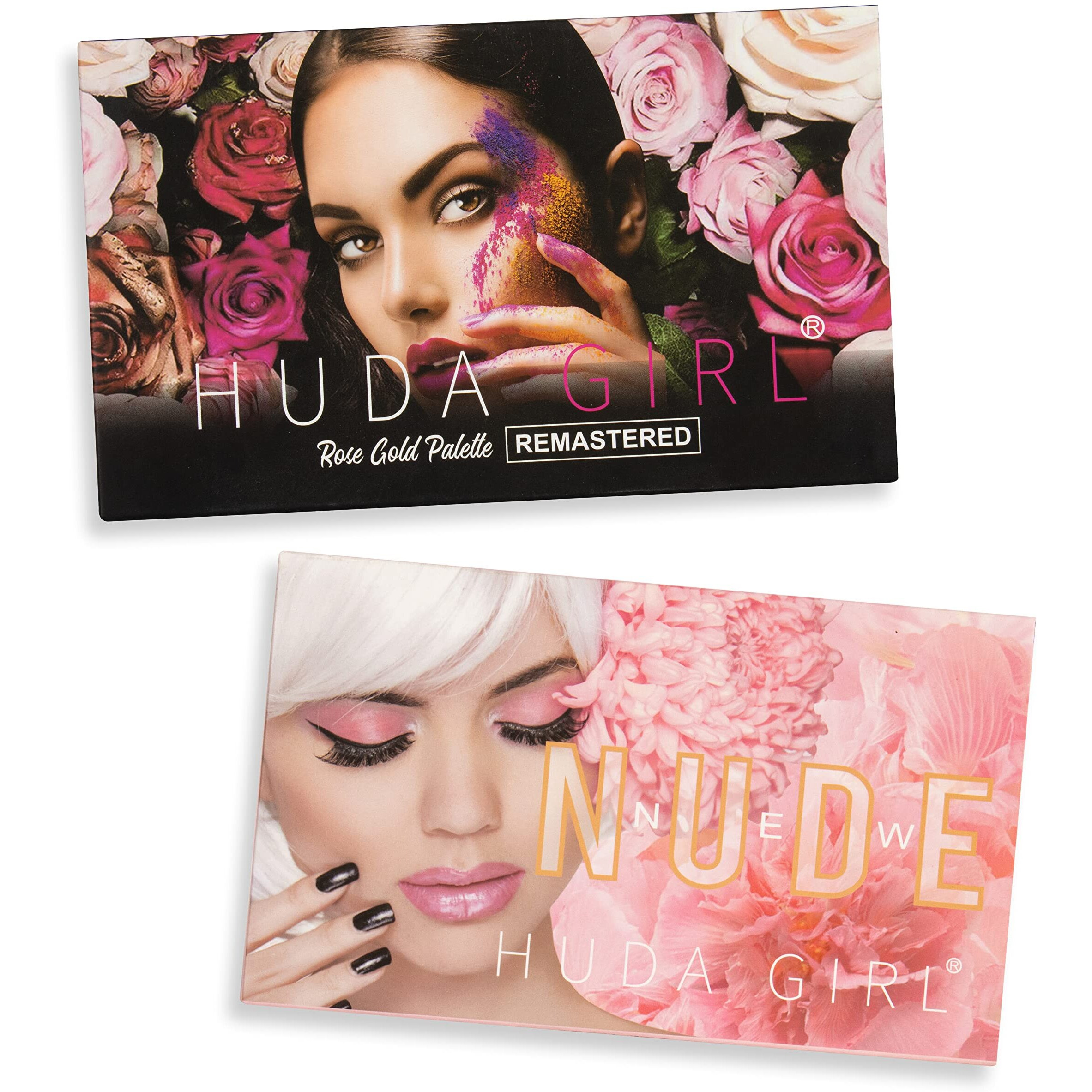 Huda Girl Beauty Rose Gold Remastered + Nude Edition Eyeshadow Palette Combo Kit - 36 Matte And Shimmer Finishes, Includes Black Eyeshadow - Complete Eye Shadow Palette Set