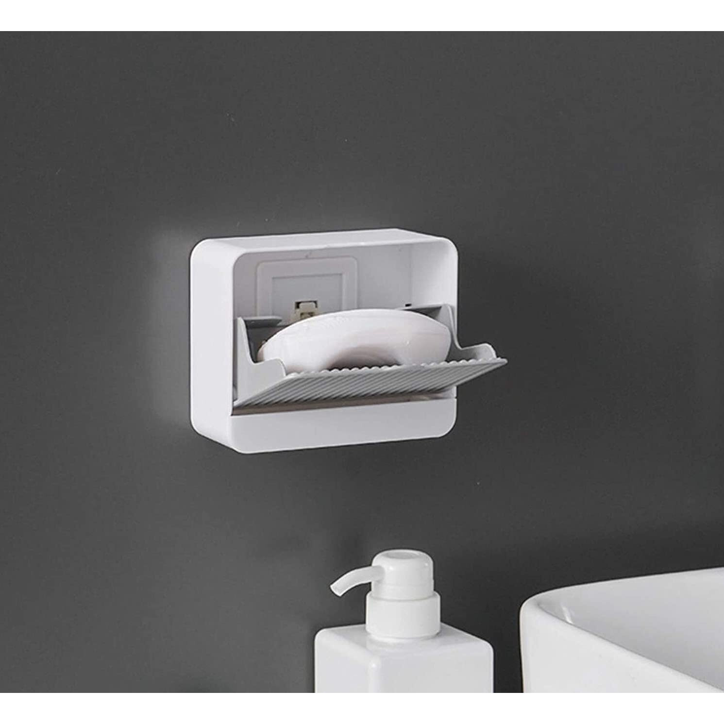 Arura (Label) Flip Wall Mounted Soap Holder With Drain Drawer Soap Box Dish Easy Cleaning For Home Kitchen Bathroom (Random Color)