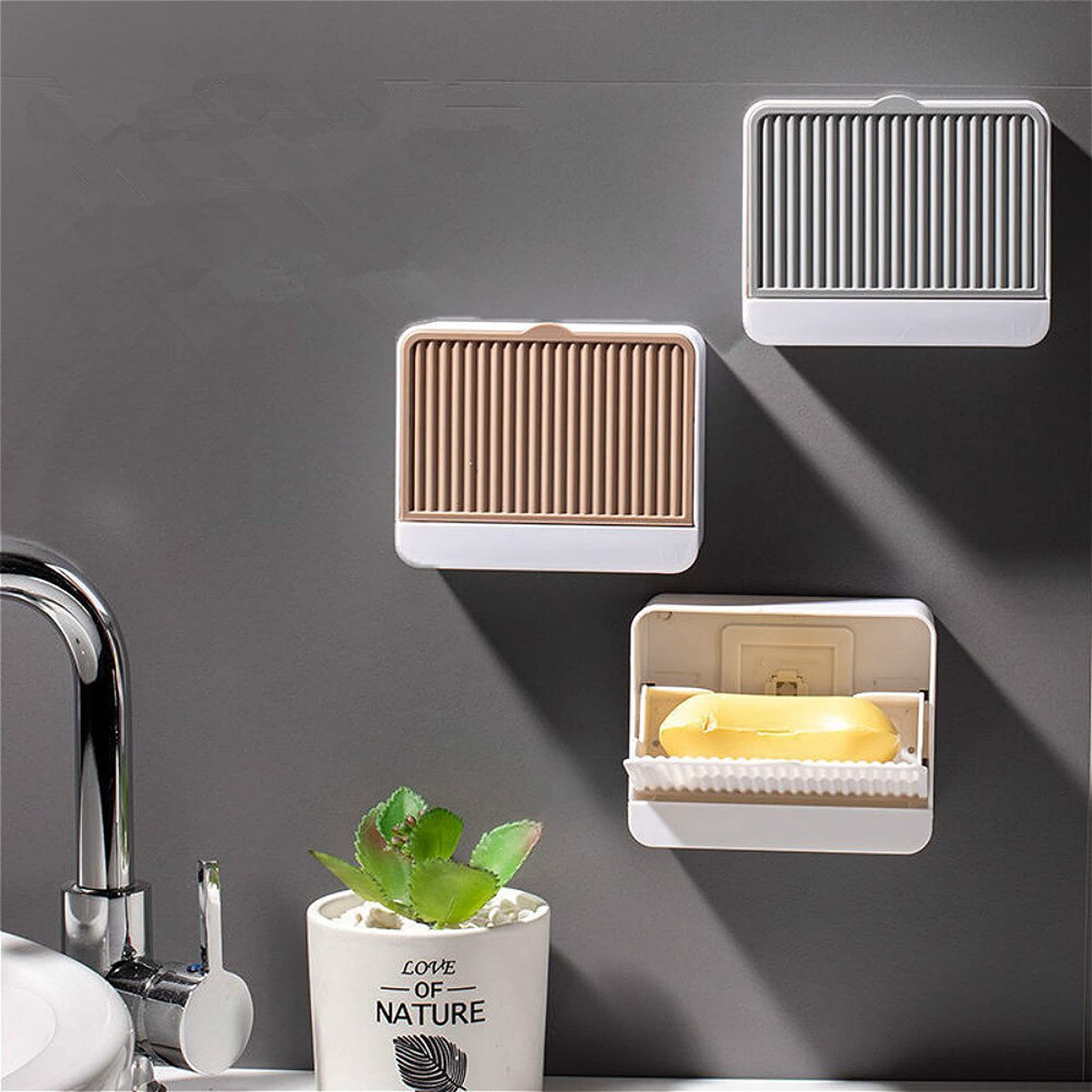 Arura (Label) Flip Wall Mounted Soap Holder With Drain Drawer Soap Box Dish Easy Cleaning For Home Kitchen Bathroom (Random Color)