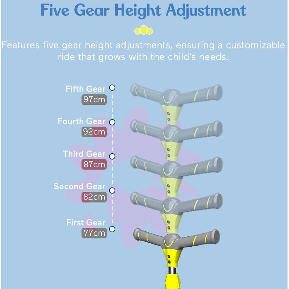 Staranddaisy Kids Scooter 3-14 Years Girls & Boys / 3 Wheel Led Light Kick Skate Scooter For Kids With 5 Gear Height Adjustment, Upto 100Kg Weight Support Chassis, One Click Easy Fold - Grey