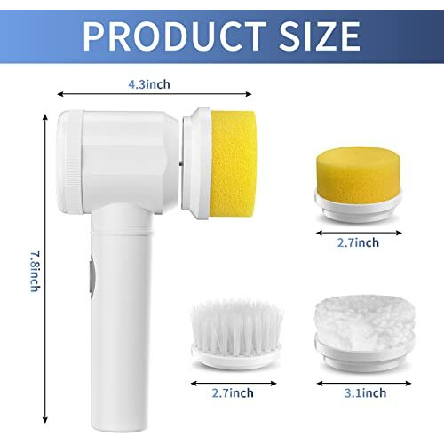 Soaring Electric Cleaning Brush, Cordless Electric Scrubber For Kitchen,Bathroom,Shower Door,Bathtub,Mirror,Tile,Tub,Dish,Sink,Grout Handheld Household Motorized Brush(White)