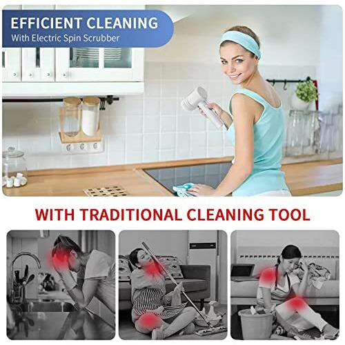 Soaring Electric Cleaning Brush, Cordless Electric Scrubber For Kitchen,Bathroom,Shower Door,Bathtub,Mirror,Tile,Tub,Dish,Sink,Grout Handheld Household Motorized Brush(White)