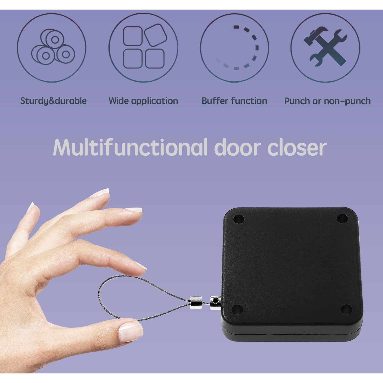 Punch-Free Automatic Sensor Door Closer, Multifunctional Automatic Door Closer, Residential Commercial Auto Door Closer With Drawstring, Closer Door For Internal, Home, Storm (2Pack, Black)