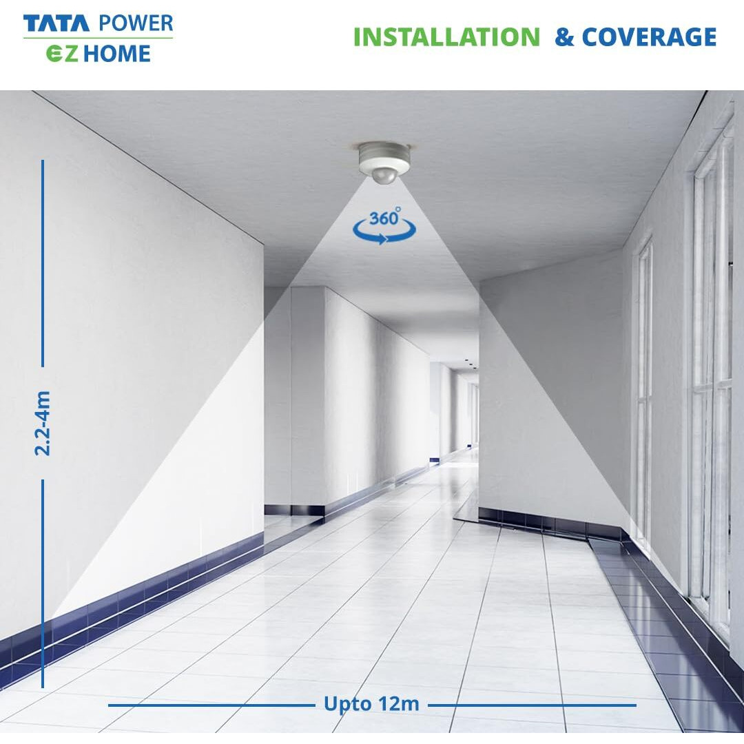 Tata Power Ez Home Pir Motion Sensor | Energy Saving Motion Sensor | Passive Infrared Sensor | Day-Night Motion Detection | Easy Installation | Compatible With Appliances Up To 6A | (Sn-Pr 05B)
