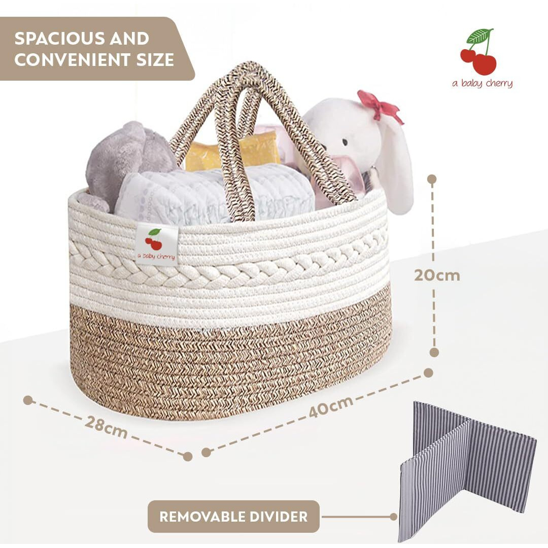 A Baby Cherry Cotton-Diaper Baby Products Caddy|Baby Bags For Newborn|Diaper Caddy Bag Organizer Large Capacity(40 * 28 * 20Cm)|Nursery Storage Bin And Car Organizer For Diapers And Baby Wipes(Brown)